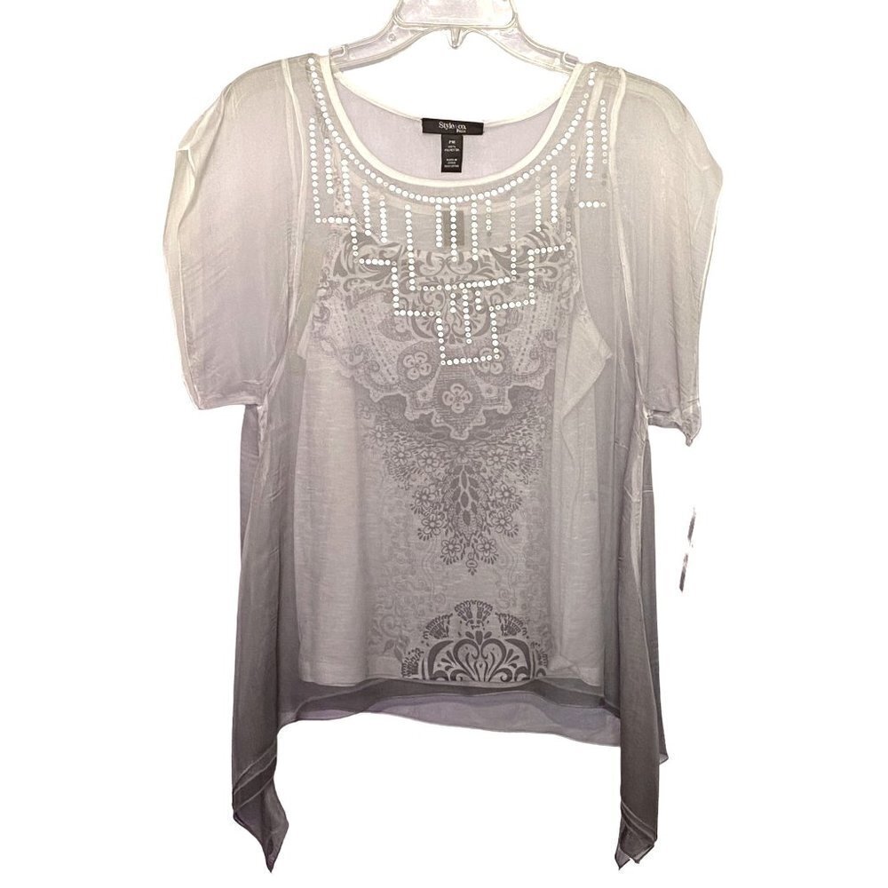 New Style & Co Petites Chiffon Layered Tank Blouse High Low Hem‎ Women's Size PM